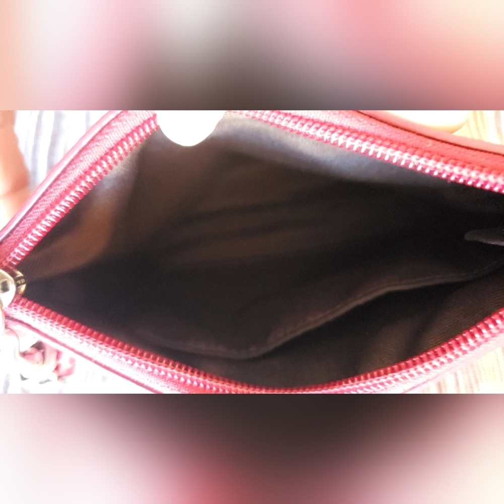 Coach Red Rasberry Wallet Wristlet Clutch 6x4 Zip Pouch Bag Geniue Leather EUC - Picture 5 of 5